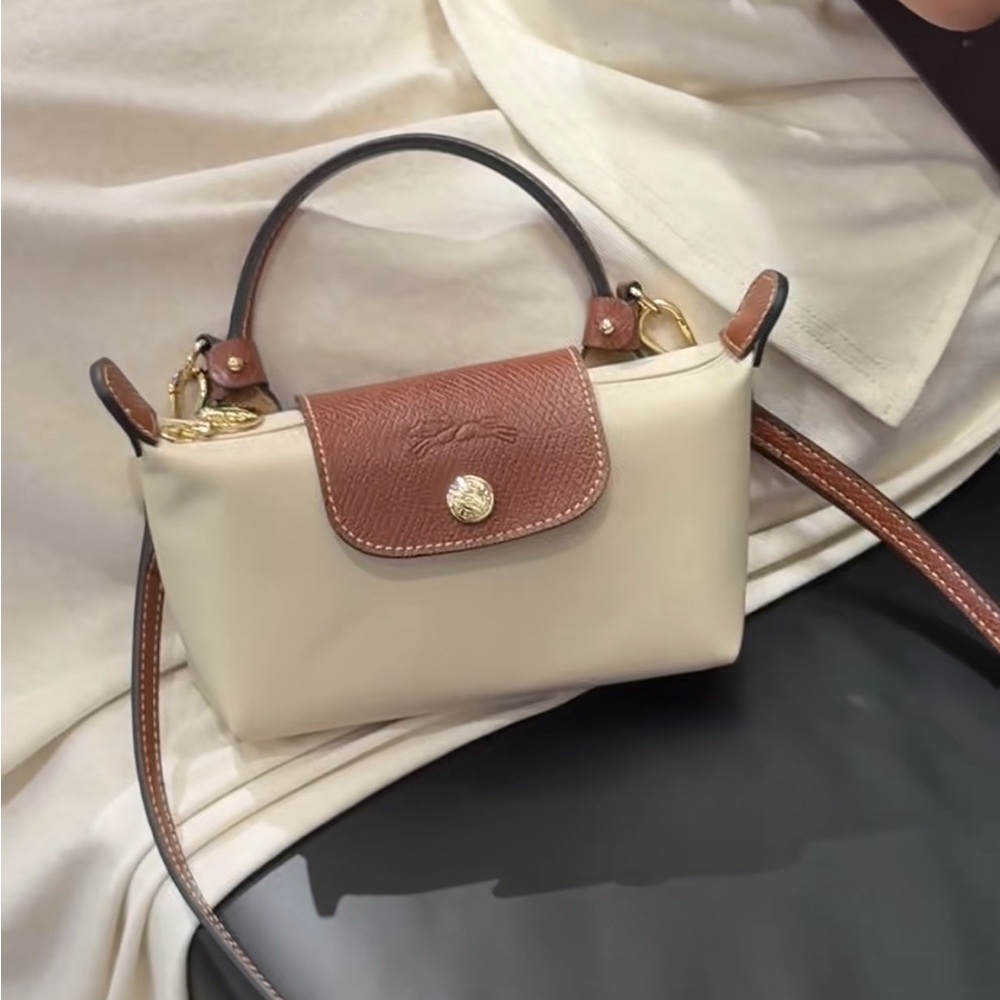 Longchamp Cream and Brown Mini Top-Handle Crossbody